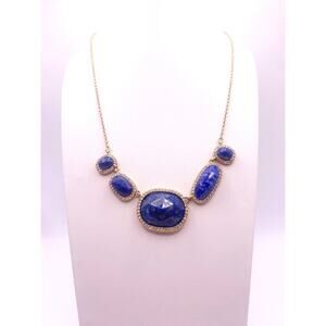 Gold Chain Necklace with Blue Gemstone Accents